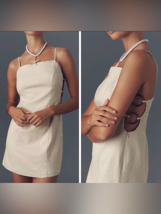 Anthropologie Dresses & Skirts - $148 Anthropologie Smocked Linen Cream Mini Dress with Side Ring Details M